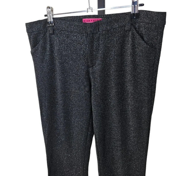 Alice + Olivia Women's Metallic Shimmer Wool Wide Leg Pants Size 8 Black Silver - Picture 2 of 9